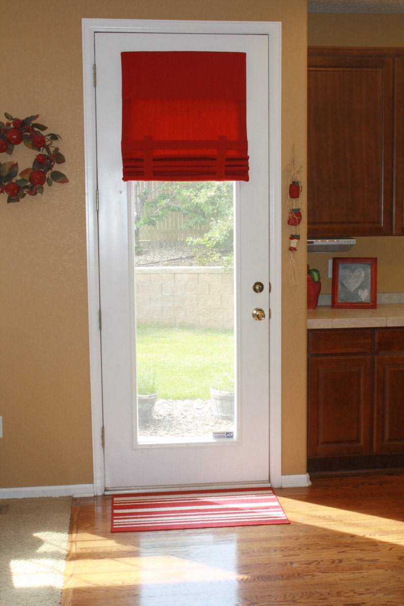 Drop Down Extra Long French Door Curtain Red Fabric Pictured Image 0
