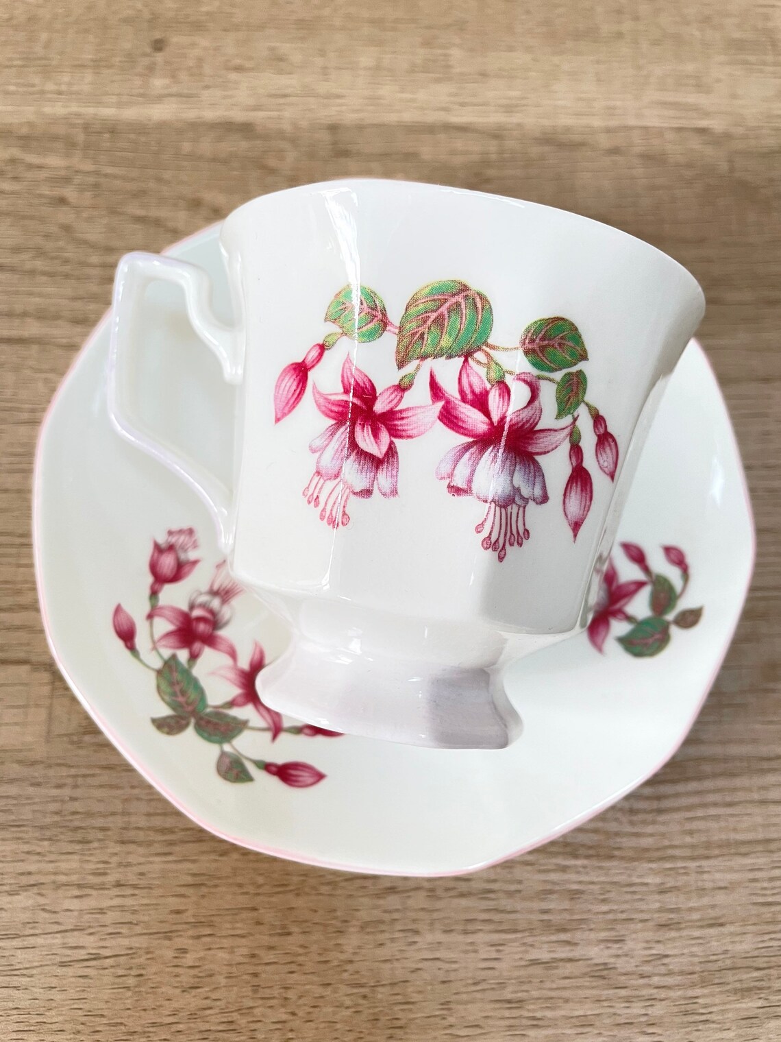 Vintage Queens Bone China Fuchsia Cup and Saucer J W Bradley Etsy