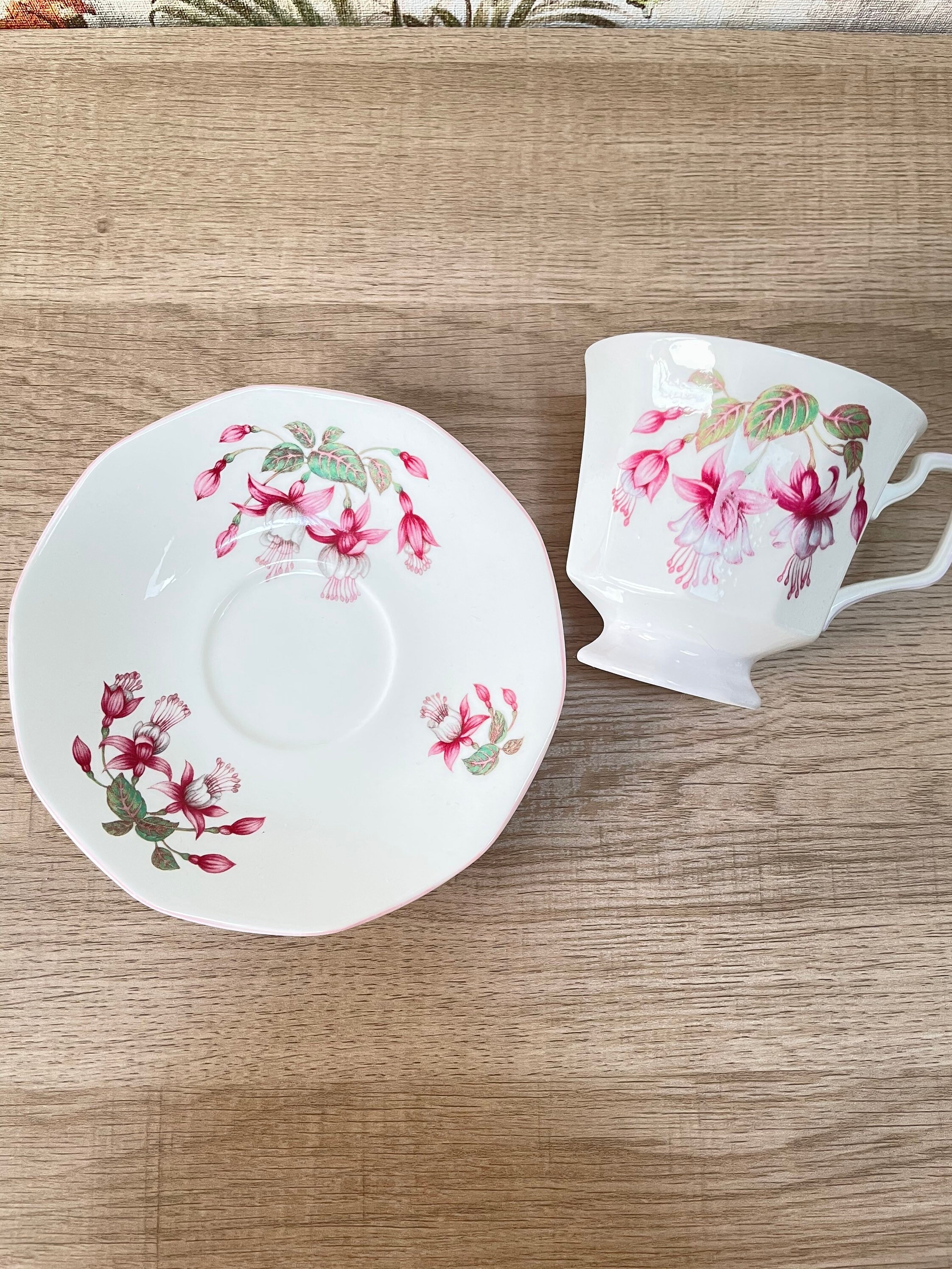 Vintage Queens Bone China Fuchsia Cup and Saucer J W Bradley Etsy