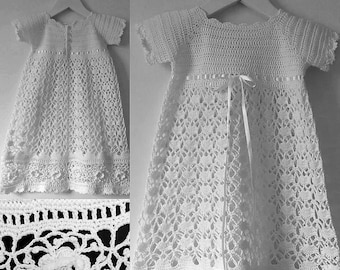 Baby Christening Gown & Bonnet CROCHET PATTERN, baby gown crochet pattern, Baby dress pattern, Baptism gown