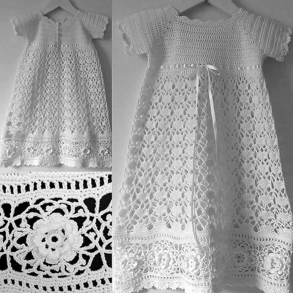 Baby Christening Gown & Bonnet CROCHET PATTERN, baby gown crochet pattern, Baby dress pattern, Baptism gown