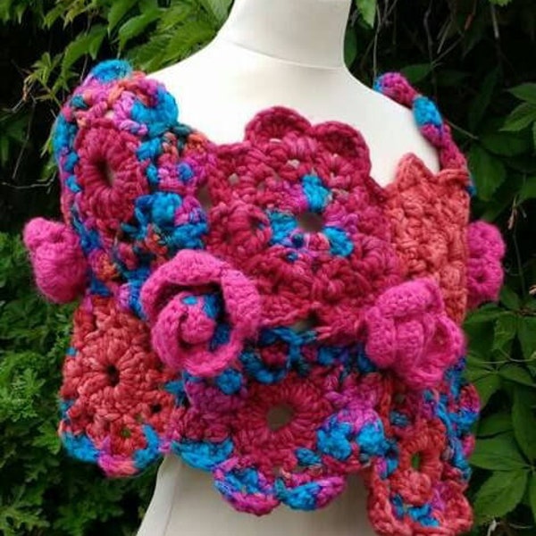 Crochet Wrap PATTERN, Winter Wrap, Rose Crochet Wrap, pdf, instant download, written pattern