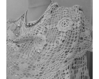Crochet Wrap PATTERN, Lacy Shawl Pattern, Flower motif design, Instant pdf file download