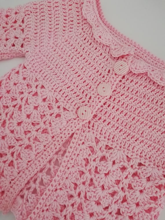 Cardigan Bébé Rose Tricot Main - Taille 0-6 Mois - 100% Acrylique - Neuf Sans étiquettes