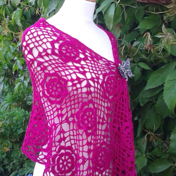 Crochet PATTERN -  Flower Square Lace Wrap, Crochet Wrap Pattern, Lacy Shawl Pattern, Cotton Shawl, Summer ShawlPDF Instant Download