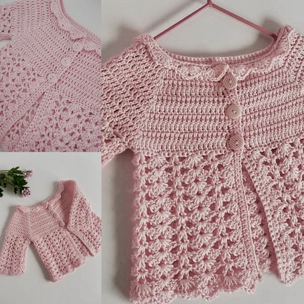 Crochet PATTERN, Baby Cardigan,  Sizes 0-3, 3-6, 6-12 months, pdf instant download