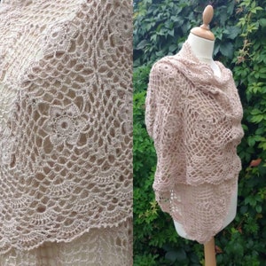 Crochet Wrap PATTERN, Lacy Shawl Pattern, Flower motif design, Instant pdf file download