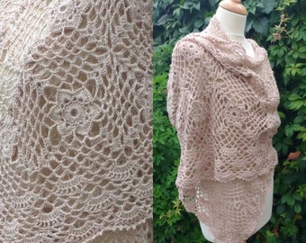 Crochet Wrap PATTERN, Lacy Shawl Pattern, Flower motif design, Instant pdf file download