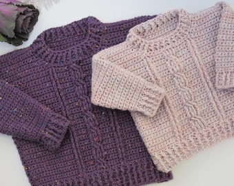 Crochet Pattern - Darcy Cable Sweater- Toddler Sweater Pattern- Aran Crochet Sweater