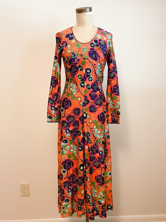 Vintage Psychedelic XS Jersey Knit Maxi Dress