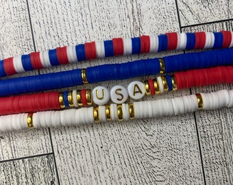 Customizable Polymer Clay Apple Watch Band: Red, White & Blue