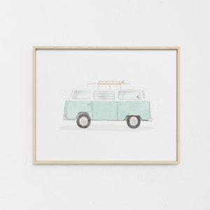 Vintage Aqua Bus - Watercolor Print
