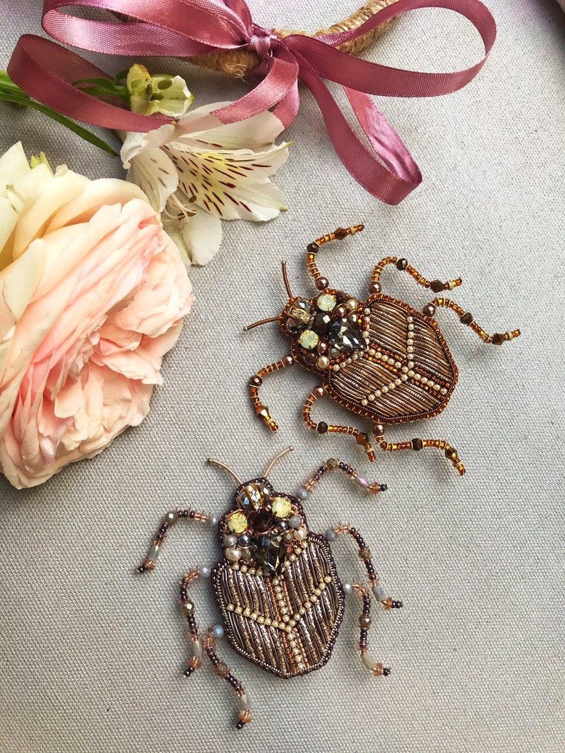 Embroidered beaded brooch Beetle scarab custom brooch gift | Etsy