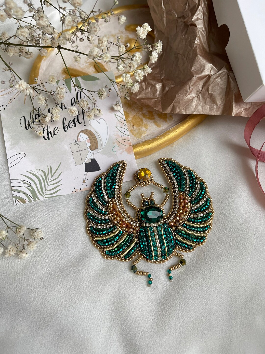 Custom Egyptian Beetle Scarab Brooch, Gift for Her, Mother’s Day
