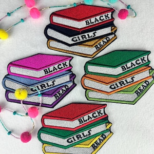 Black Girls Read Embroidery Patch, 4 1/4" Book Lover Patch, Sew On Patch with Iron-On Adhesive for Placement