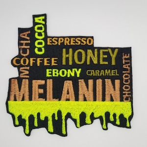 Melanin Medium Honey Ebony Caramel Coffee Sew On Embroidery Patch with Iron on backing or placement, Jeans Jacket Designs, *9.50*