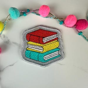 Stack of Books Embroidery Patch, Teacher Patch, Book Lover Patch, Library Patch, Sew On Patch with Iron-On Adhesive for Placement