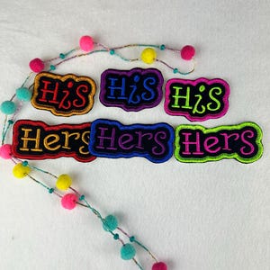His and Hers Embroidery Patch Set, Satin Border Couple Patches, Sew On with Iron-On Adhesive for Placement, Jacket and Tote Bag Patch Set