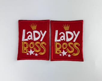 Afro Woman Lady Boss Embroidery Patch, Red White and Gold Black Woman, Boss Babe Sew On for Jackets, Bags & Hats