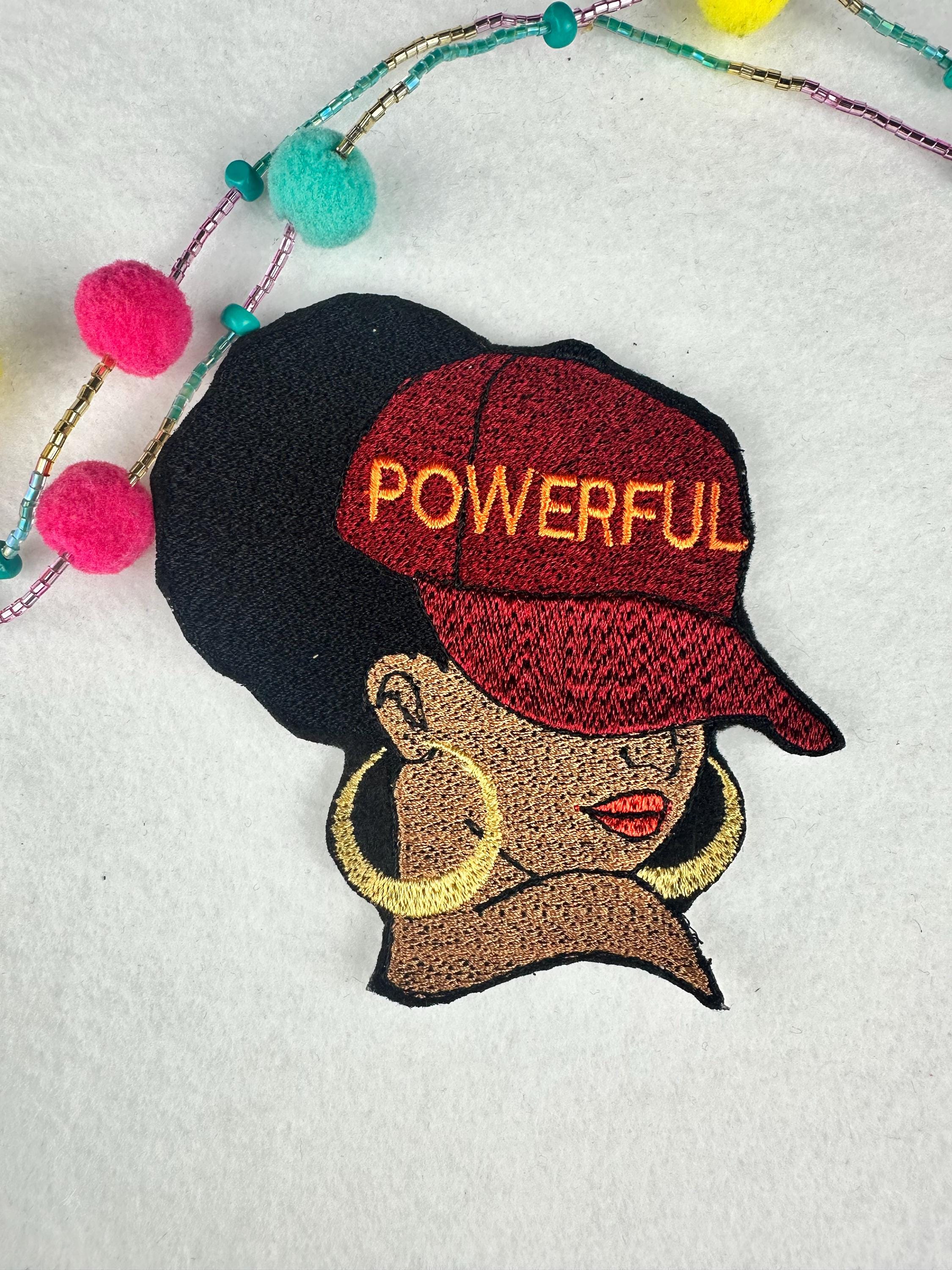 Afro Woman “POWERFUL” Embroidery Patch, 3D Black Woman Patch in ...