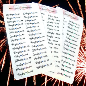 May include: A set of three clear sticker sheets with handwritten days of the week and dates in black ink. Each sheet has a different month: January, February, and March. The stickers are perfect for planners, journals, and calendars.