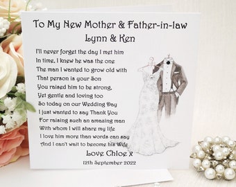 Personalised card for Parents of the Groom, Mother and Father of the Groom card from Bride, Bridal Party Card