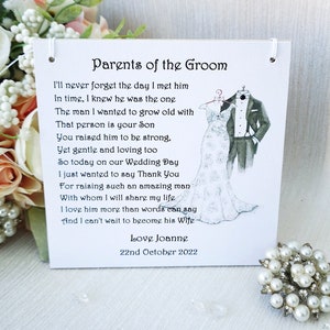 Parents of the Groom Gift, Personalised Poem Plaque, Mother and Father of the Groom Gift, Wedding Thank You image 1