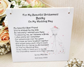 Bridesmaid Thank You Gift from Bride, Personalised Bridesmaid Poem, Hanging Plaque Gift, Bridesmaid Box Idea, Maid of Honour Gift