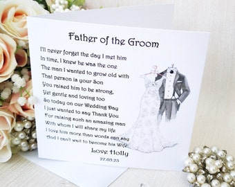 Father of the Groom Wedding Day Card, Personalised Parent Wedding Card, Wedding Thank You Card, Poem Card, Card from Bride