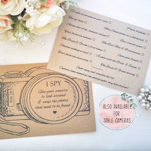 Défi photo de mariage carte I spy, cadeau de mariage, capture de souvenirs, jeu de décoration de mariage, brise-glace pour invités, paquet de cartes blanches et kraft