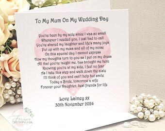 To my Mum on my wedding day card, Mother of the Bride wedding poem, Father of the Bride card, Thank you Mum and Dad Wedding Card