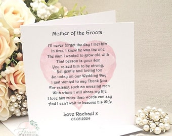 Personalised Mother of the Groom Card, Custom Wedding Day Card from Bride, Father of the Groom, Parents of the Groom, Wedding Poem Card