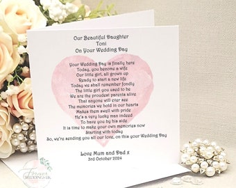 Daughter on wedding day card, Wedding card for Bride from Parents, Wedding Card for Daughter, To our Daughter on her Wedding Day