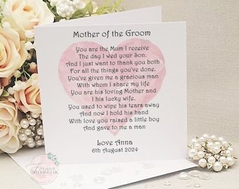 Mother of the Groom Wedding Day Card, Parent Wedding Card, Parents of the Groom Card, Personalised Wedding Card from Bride, Wedding Keepsake