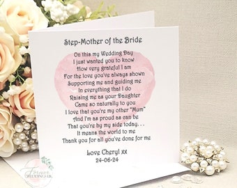 Step-Mother of the Bride Wedding Thank You Card, Step-Father of Bride, Personalised Wedding card, Card from Bride, Bridal Party Card,