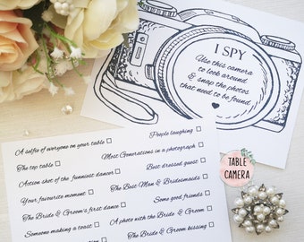 Tarjetas de juego "Veo Veo" para bodas, versiones para cámara propia o de mesa, desafío fotográfico con cámara, rompehielos para invitados, búsqueda de fotos, recuerdos de boda