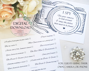 Printable Wedding I Spy Camera Card, INSTANT DOWNLOAD, Guest Ice Breaker, Wedding Table Games Card, Wedding Ideas, DIY Wedding Decor
