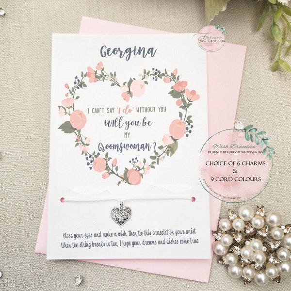 Will you be my Groomswoman Card, Wish Bracelet Gift, Personalised Bridal Party Proposal Gift, Groomswoman Invite, Wedding Jewellery