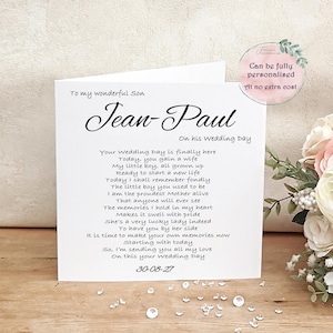 Son Wedding Day Card, Personalised Groom wedding morning card, Keepsake from Parents of the Groom, Sentimental Card, On your wedding day MY Son - NAME