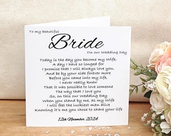 Personalised Bride Wedding Day Card from Groom, Wife to be Custom Keepsake