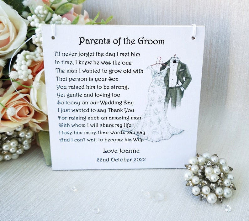 Parents of the Groom Gift, Personalised Poem Plaque, Mother and Father of the Groom Gift, Wedding Thank You image 1