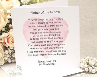 Father of the Groom Card, Mother of the Groom, Parents of the Groom poem card, Card from Bride, Wedding Day Card, Wedding morning card