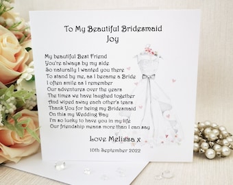 Thank you for being my Bridesmaid card, Bridesmaid Cards, Maid of Honour Card, Bridesmaid Thank You Card from the Bride, Custom Wedding Card