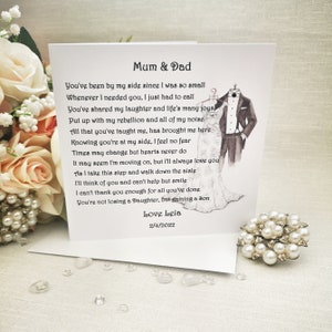 To Mum and Dad on my Wedding Day gift, Wedding gift for Parents, Personalised Mother and Father of the Bride Wedding keepsake, Wedding poem image 6