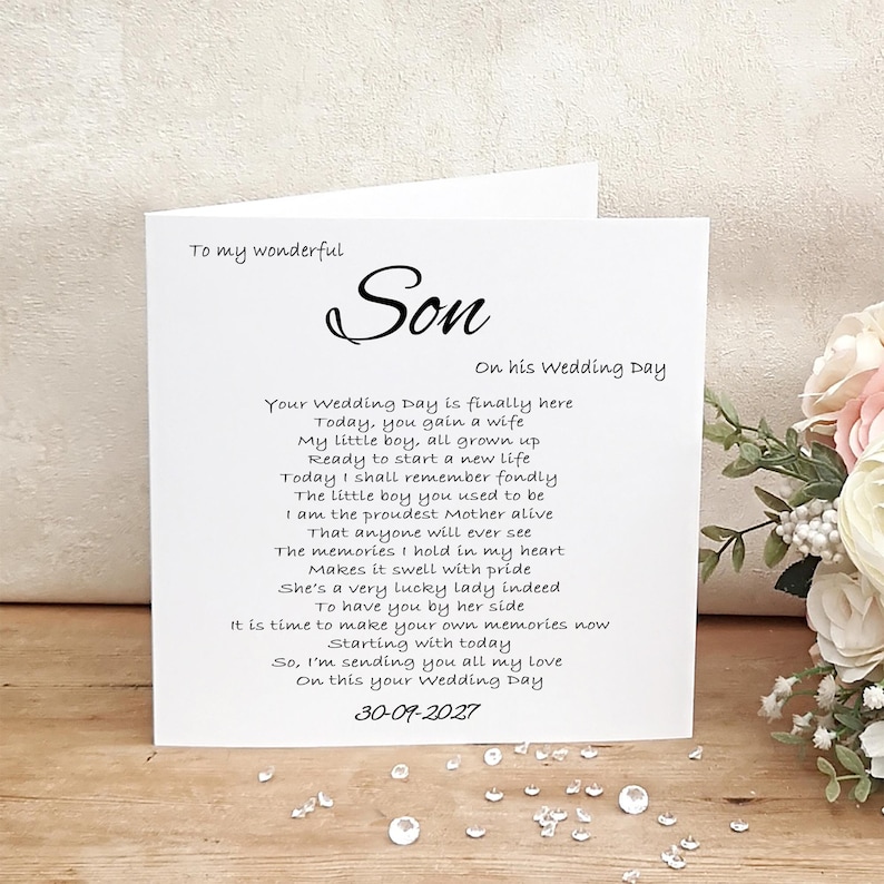 Son Wedding Day Card, Personalised Groom wedding morning card, Keepsake from Parents of the Groom, Sentimental Card, On your wedding day MY Son