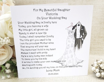 To My Daughter On Her Wedding Day, Personalised Card for Bride, Wedding Card from Mum and Dad, Wedding Keepsake Card, On Your Wedding Day