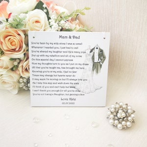 To Mum and Dad on my Wedding Day gift, Wedding gift for Parents, Personalised Mother and Father of the Bride Wedding keepsake, Wedding poem image 5