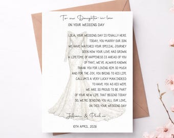 Daughter-in-law Wedding Day Illustration Print, Personalised Custom Bride Gift, Sentimental Poem, Welcome to the family Keepsake for Bride