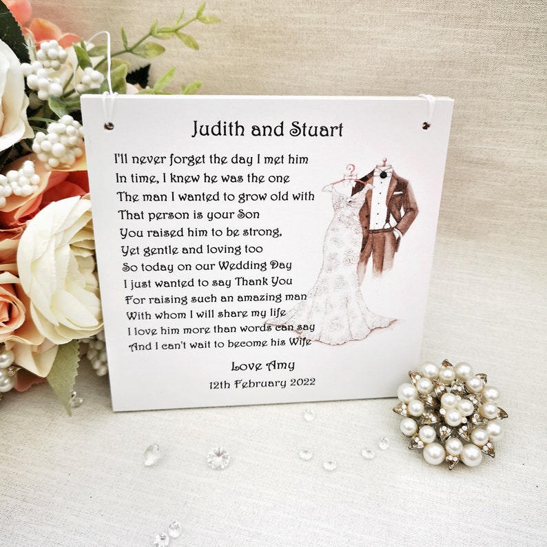 Parents of the Groom Gift, Personalised Poem Plaque, Mother and Father of the Groom Gift, Wedding Thank You image 3