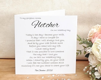 To my Husband on our Wedding Day Card, Personalised card from Bride, To My Groom Card, Groom sentimental wedding card, Husband to be card